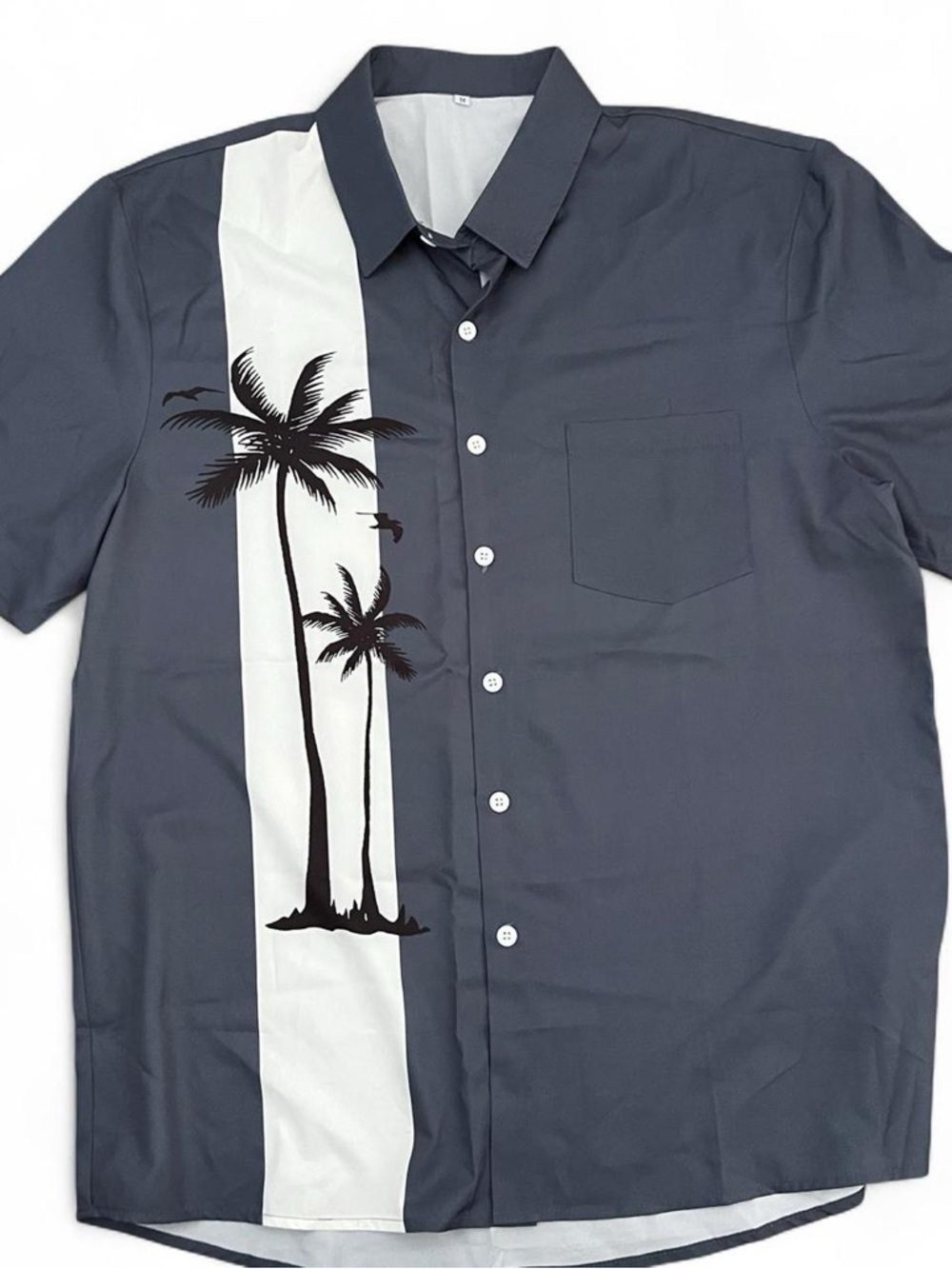 Men's Short-Sleeve Palm Print Shirt in Charcoal and White Hawaiian Shirt